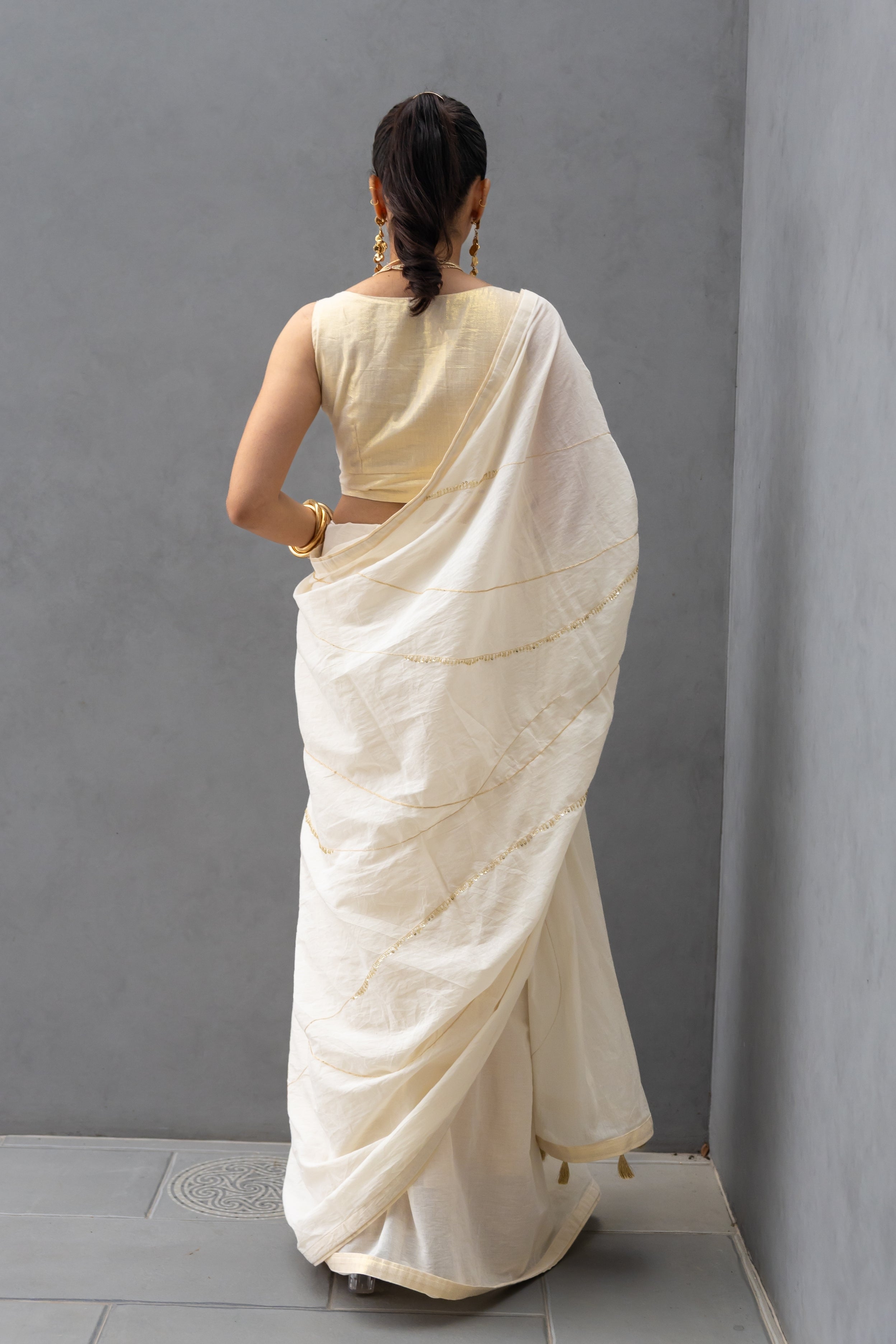 Half White Hand Embroidered Saree
